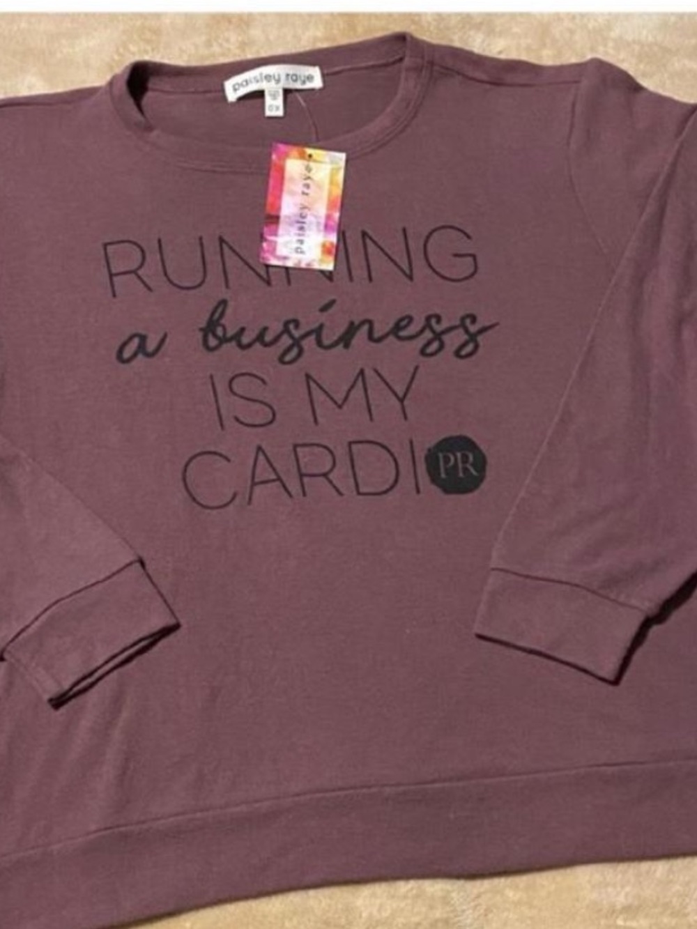 Mauve Graphic Crewneck Sweater Running a Business Is My Cardio Sz 0X or 14